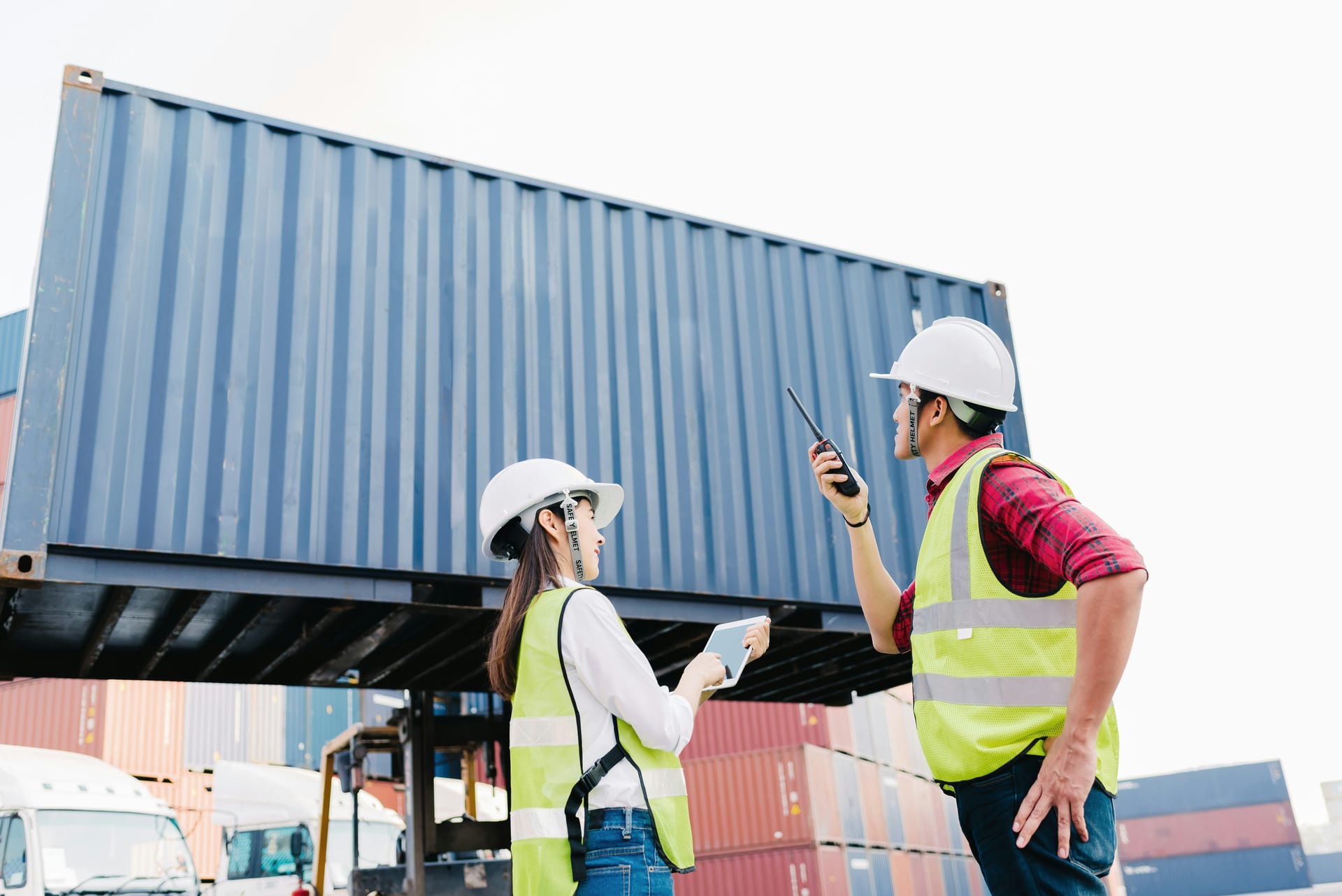 Port operations — container handover under inspection